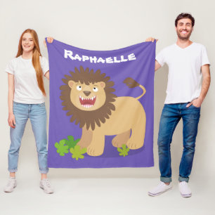Happy lion roaring cartoon illustration fleece blanket