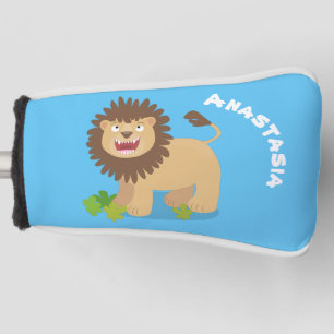 Happy lion roaring cartoon illustration golf head cover