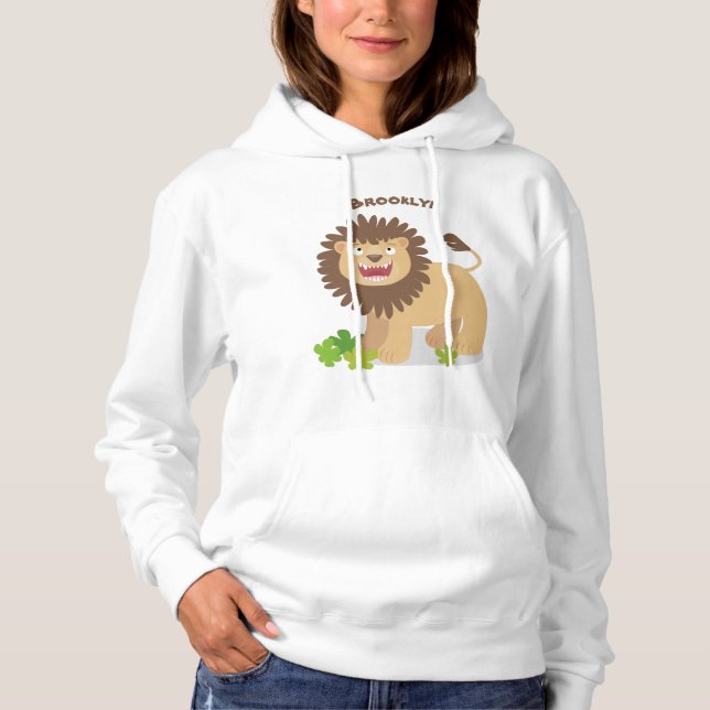 Happy lion roaring cartoon illustration hoodie (Front)