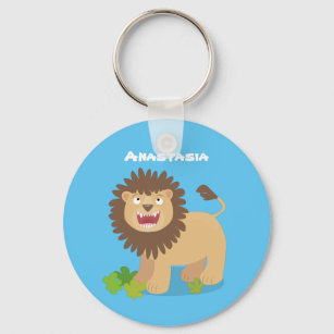 Happy lion roaring cartoon illustration key ring
