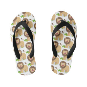 Happy lion roaring cartoon illustration kid's jandals