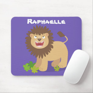 Happy lion roaring cartoon illustration mouse pad