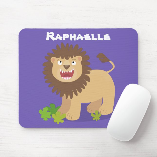 Happy lion roaring cartoon illustration mouse pad (With Mouse)