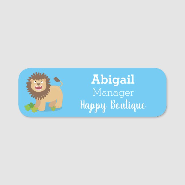 Happy lion roaring cartoon illustration name tag (Front)