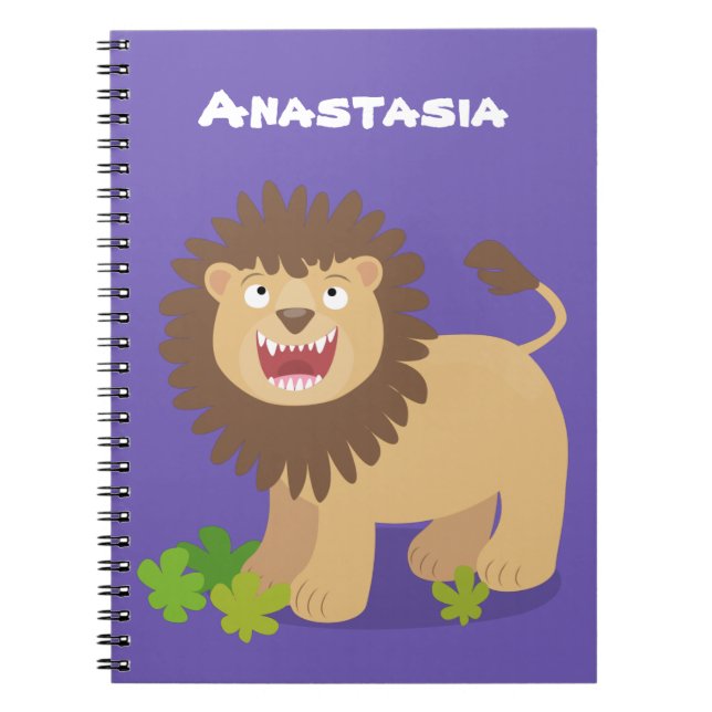 Happy lion roaring cartoon illustration notebook (Front)