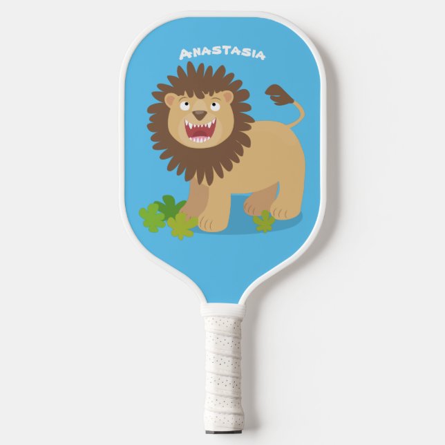 Happy lion roaring cartoon illustration pickleball paddle (Front)