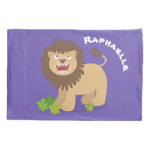Happy lion roaring cartoon illustration pillowcase