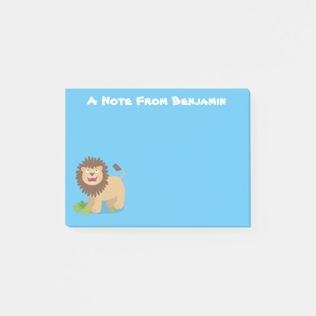 Happy lion roaring cartoon illustration post-it notes (Front)