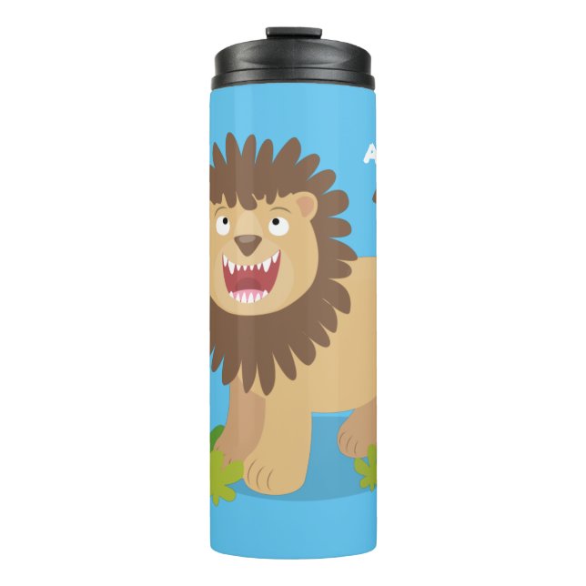 Happy lion roaring cartoon illustration thermal tumbler (Front)