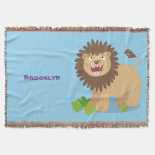 Happy lion roaring cartoon illustration throw blanket