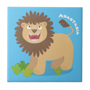 Happy lion roaring cartoon illustration tile