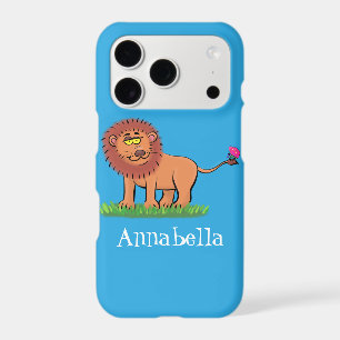 Happy lion with butterfly cartoon illustration