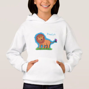 Happy lion with butterfly cartoon illustration