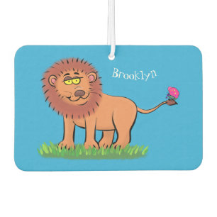 Happy lion with butterfly cartoon illustration car air freshener