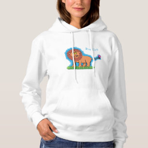 Happy lion with butterfly cartoon illustration hoodie