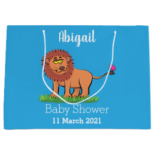 Happy lion with butterfly cartoon illustration large gift bag