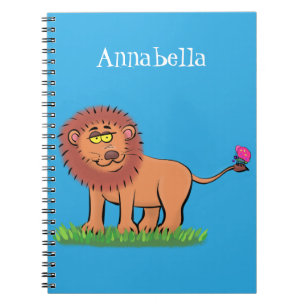 Happy lion with butterfly cartoon illustration notebook