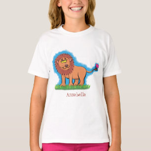 Happy lion with butterfly cartoon illustration T-Shirt
