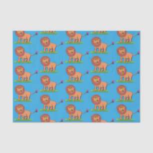 Happy lion with butterfly cartoon illustration tissue paper