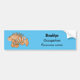 Happy lionfish cartoon illustration bumper sticker