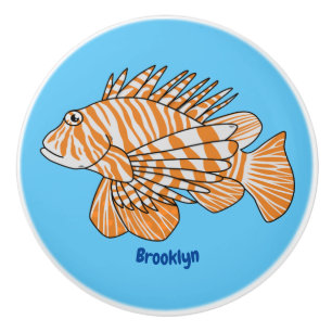 Happy lionfish cartoon illustration ceramic knob