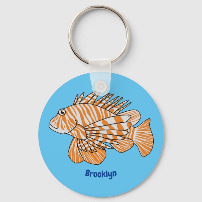 Happy lionfish cartoon illustration key ring (Front)