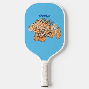 Happy lionfish cartoon illustration pickleball paddle