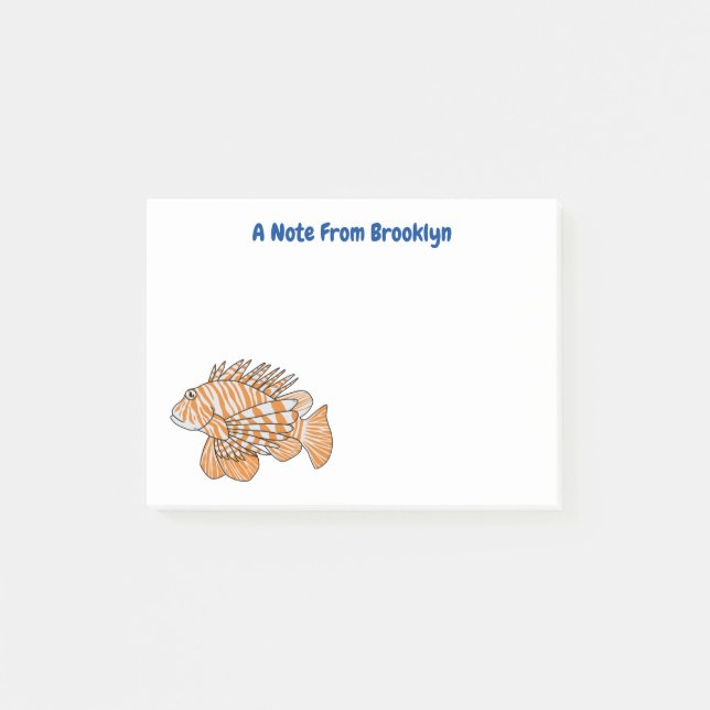Happy lionfish cartoon illustration  post-it notes (Front)