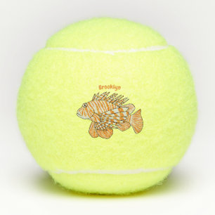 Happy lionfish cartoon illustration  tennis balls