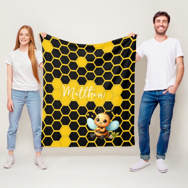 Happy Little Bee-customizable Fleece Blanket (In Situ)