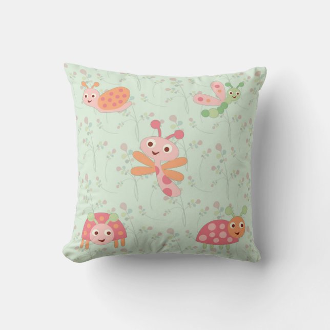 Happy Little Bugs Nursery Kids Pillow (Front)