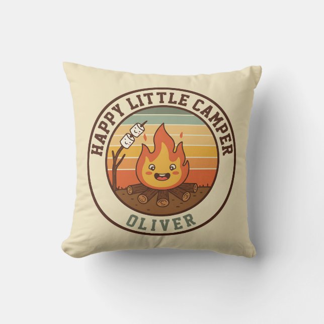 Happy Little Camper Badge Cushion (Front)
