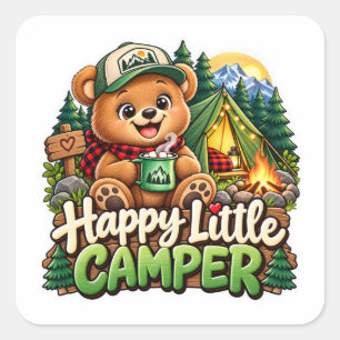 Happy Little Camper Bear Square Sticker
