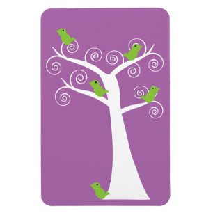Happy Little Cartoon Green Birds in a Tree Magnet