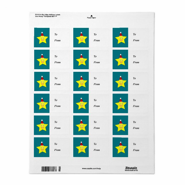 Happy Little Christmas Star Present Tag Labels (Full Sheet)