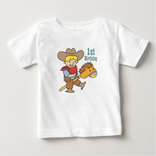 Happy Little Cowboy Riding Hobby Horse Baby T-Shirt