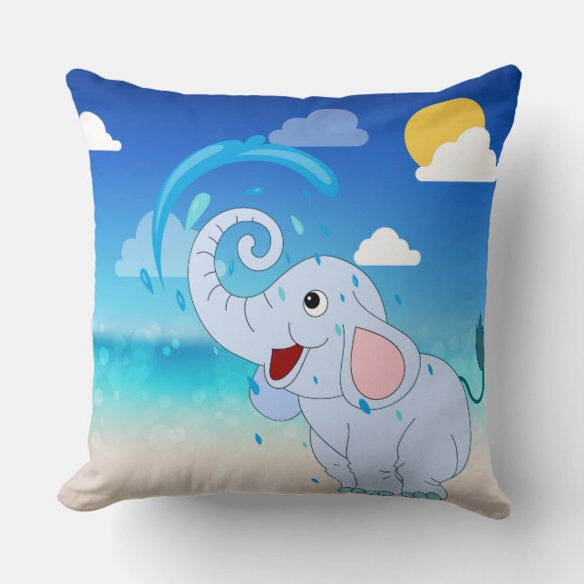 Happy Little Elephant Decorative Pillow (Front)