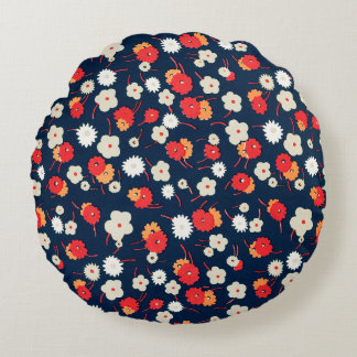 Happy Little Flowers Pattern Round Cushion