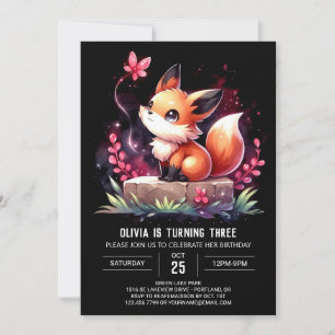 Happy Little Fox Birthday digital Invitation