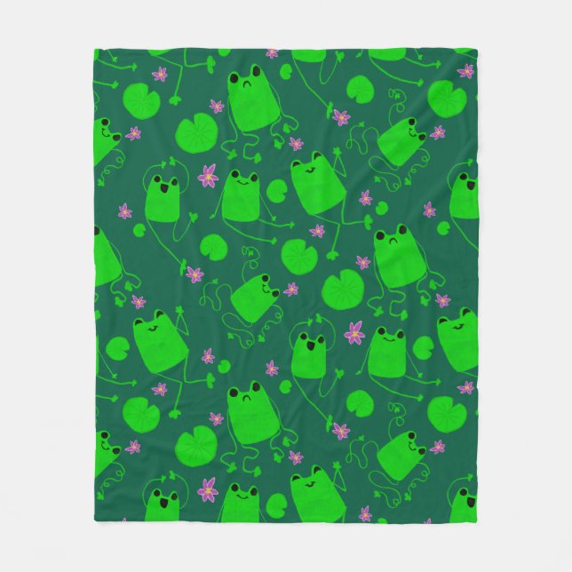 Happy Little Frogs Fleece Blanket (Front)