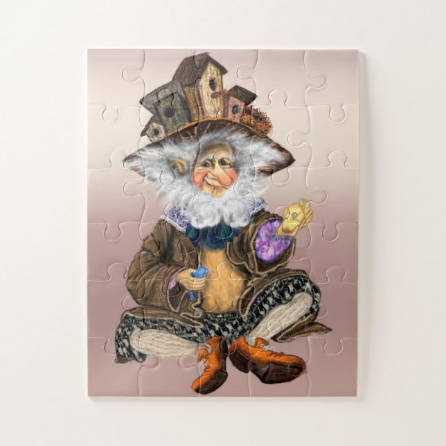 Happy Little Gnome In Birds Houses Hat - Painting  Jigsaw Puzzle (Vertical)