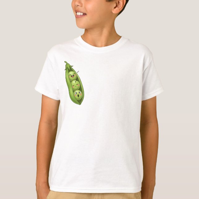 Happy Little Green Pea Pod Friends Kids T-Shirt (Front)