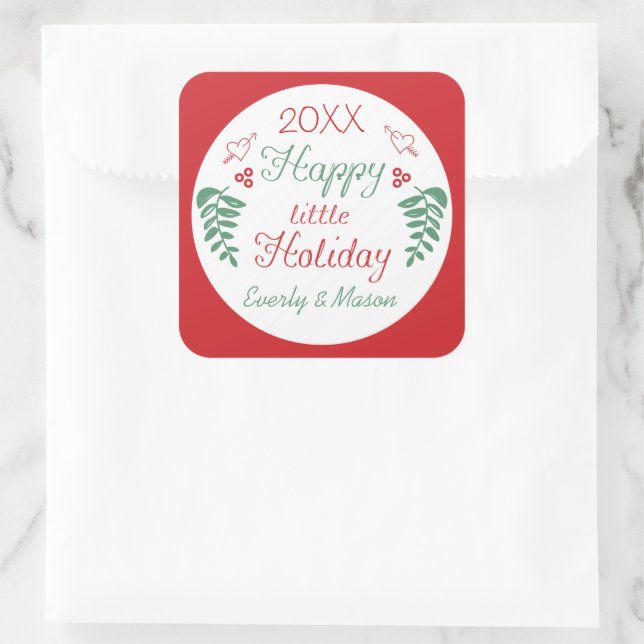 Happy Little Holiday Christmas Square Sticker (Bag)