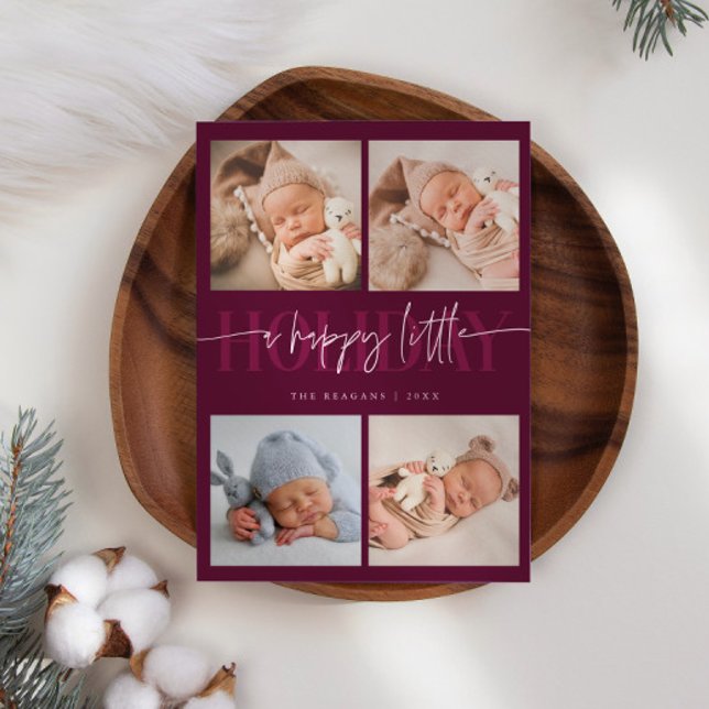 Happy Little Holiday Cranberry Multi Photo Birth  Announcement (Creator Uploaded)