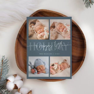 Happy Little Holiday Slate Blue Multi Photo Birth Announcement