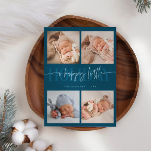 Happy Little Holiday Teal Multi Photo Birth Announcement