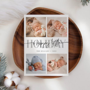 Happy Little Holiday White Multi Photo Birth  Announcement