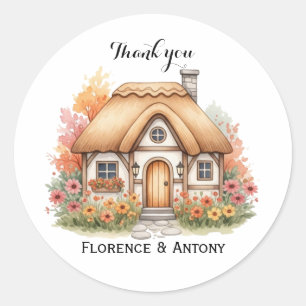 Happy Little House Custom Text Thank you Favour Classic Round Sticker
