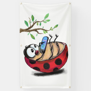 Happy Little Ladybug with Phone - Cartoon Drawing  Banner
