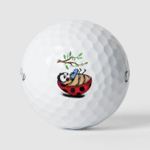 Happy Little Ladybug with Phone - Cartoon Drawing  Golf Balls